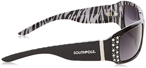 SOUTHPOLE Women's 1067SP Bedazzled Wrap UV400 Protective Rectangular Sunglasses. Cool Gifts for Her, 62 mm, Black Zebra