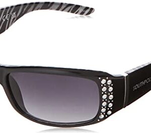 SOUTHPOLE Women's 1067SP Bedazzled Wrap UV400 Protective Rectangular Sunglasses. Cool Gifts for Her, 62 mm, Black Zebra