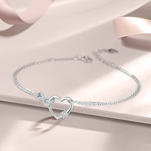 immobird Infinity Love Heart Bracelets for Women 925 Sterling Silver Adjustable Bracelets Cute Charm Bracelets Gifts for Mom Wife Lover