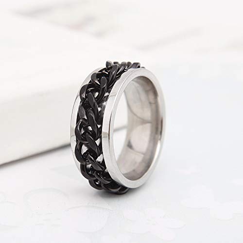 COLORFUL BLING Black 8mm Spinner Ring Stainless Steel Fidget Rings Anti Anxiety for Men Women Cool Grooved Anxiety Stress Roller Rings Cool Jewelry-Size 7