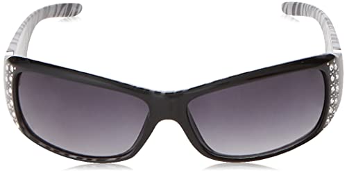 SOUTHPOLE Women's 1067SP Bedazzled Wrap UV400 Protective Rectangular Sunglasses. Cool Gifts for Her, 62 mm, Black Zebra