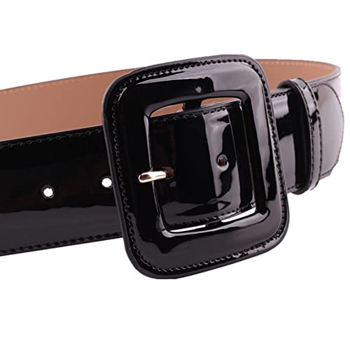 ANNULOYA Plus Size Women's Patent Leather Belt Fashion Cinch Wide Waist Belts for Dresses with Square Buckle