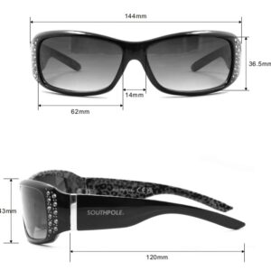 SOUTHPOLE Women's 1067SP Bedazzled Wrap UV400 Protective Rectangular Sunglasses. Cool Gifts for Her, 62 mm, Black Zebra