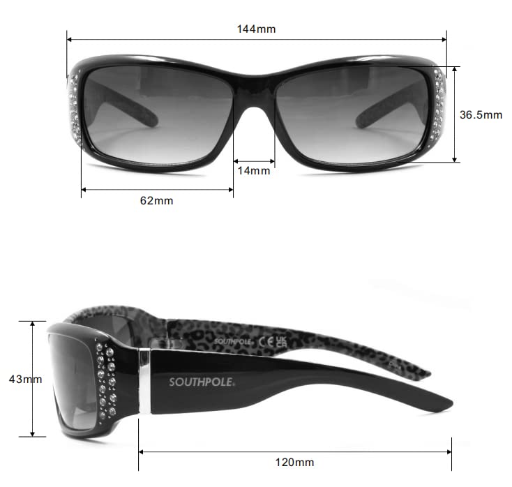 SOUTHPOLE Women's 1067SP Bedazzled Wrap UV400 Protective Rectangular Sunglasses. Cool Gifts for Her, 62 mm, Black Zebra