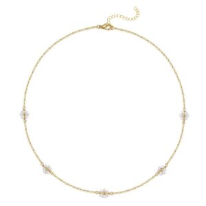 Daisy Flower Choker Necklace 14K Gold Plated Beaded Pearl Choker Necklace for Women Jewelry Gifts