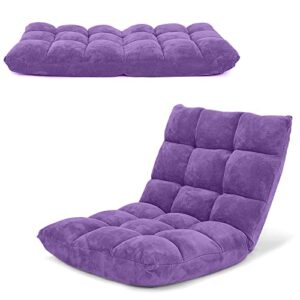 costway adjustable gaming chair, purple, 14-position back support, soft coral fleece, portable, lightweight, 22" x 24" x 22"