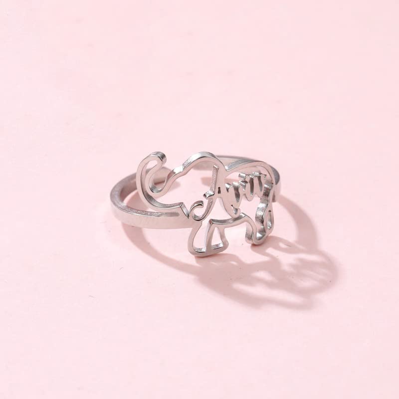 RMREWY Elephant Rings 925 Sterling Silver Custom Name Ring Elephant Letters Initials Open Ring Personalized Jewelry Gifts for Women