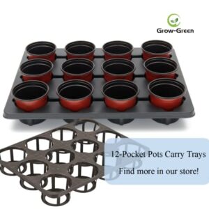 RooTrimmer 12 Cell Nursery Planter Pots Trays, Plant Pot Shuttle Carry Holder and Trays for 4 inch Round Plastic Nursery Pots Flowerpot Carrier Transporting (16.75" 12.43", 2.1" Deep, 10-Pack)