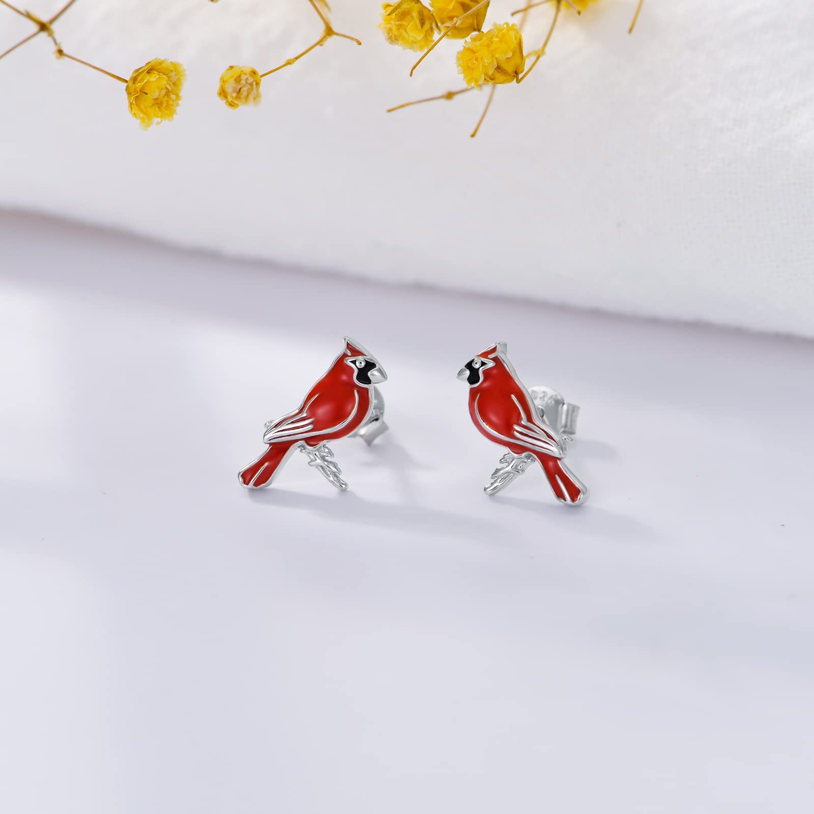 Red Cardinal Bird Stud Earrings 925 Sterling Silver "Our Love Never Dies" Jewelry Gifts for Women Mom