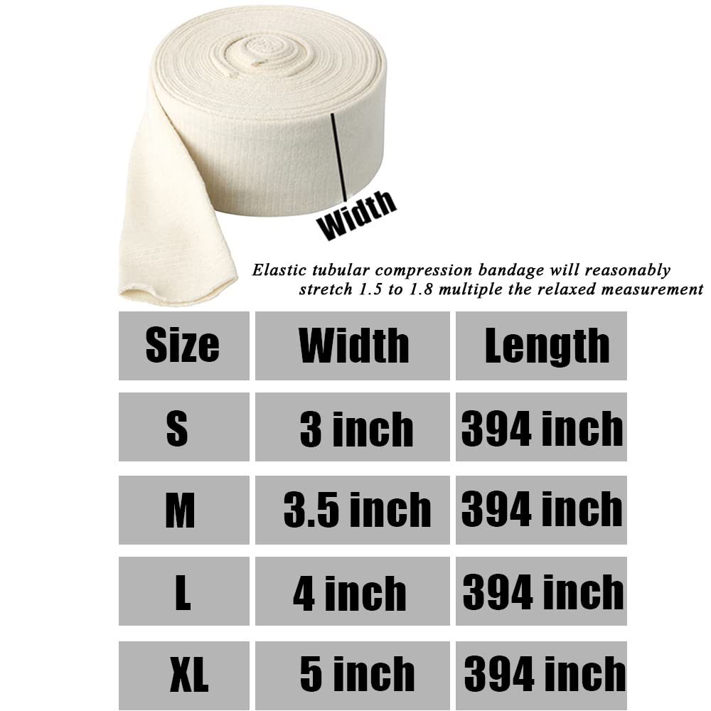 Elastic Tubular Bandage - Stockinette Compression Strap for Arm Knee Ankle Leg First Aid Supplies, Stretch to 1.8 Multiple (3.5"W x 394"L)