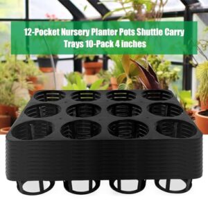 RooTrimmer 12 Cell Nursery Planter Pots Trays, Plant Pot Shuttle Carry Holder and Trays for 4 inch Round Plastic Nursery Pots Flowerpot Carrier Transporting (16.75" 12.43", 2.1" Deep, 10-Pack)