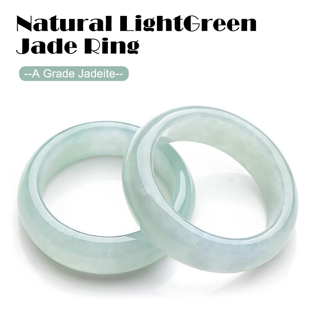 DNTENG LightGreen Jade Ring, Natural A Grade Jadeite Jewelry Gift Jade Band Ring for Women Men Burma Jade Myanmar Engagement Ring(Ring Size:7)