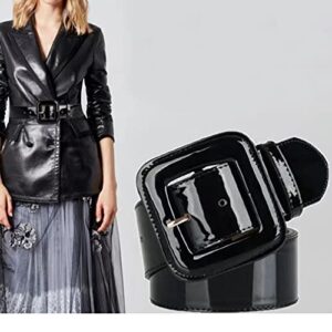 ANNULOYA Plus Size Women's Patent Leather Belt Fashion Cinch Wide Waist Belts for Dresses with Square Buckle