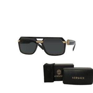 Versace VE4399 GB/187 58MM Black/Dark Grey Square Sunglasses for Men + BUNDLE With Designer iWear Eyewear Kit