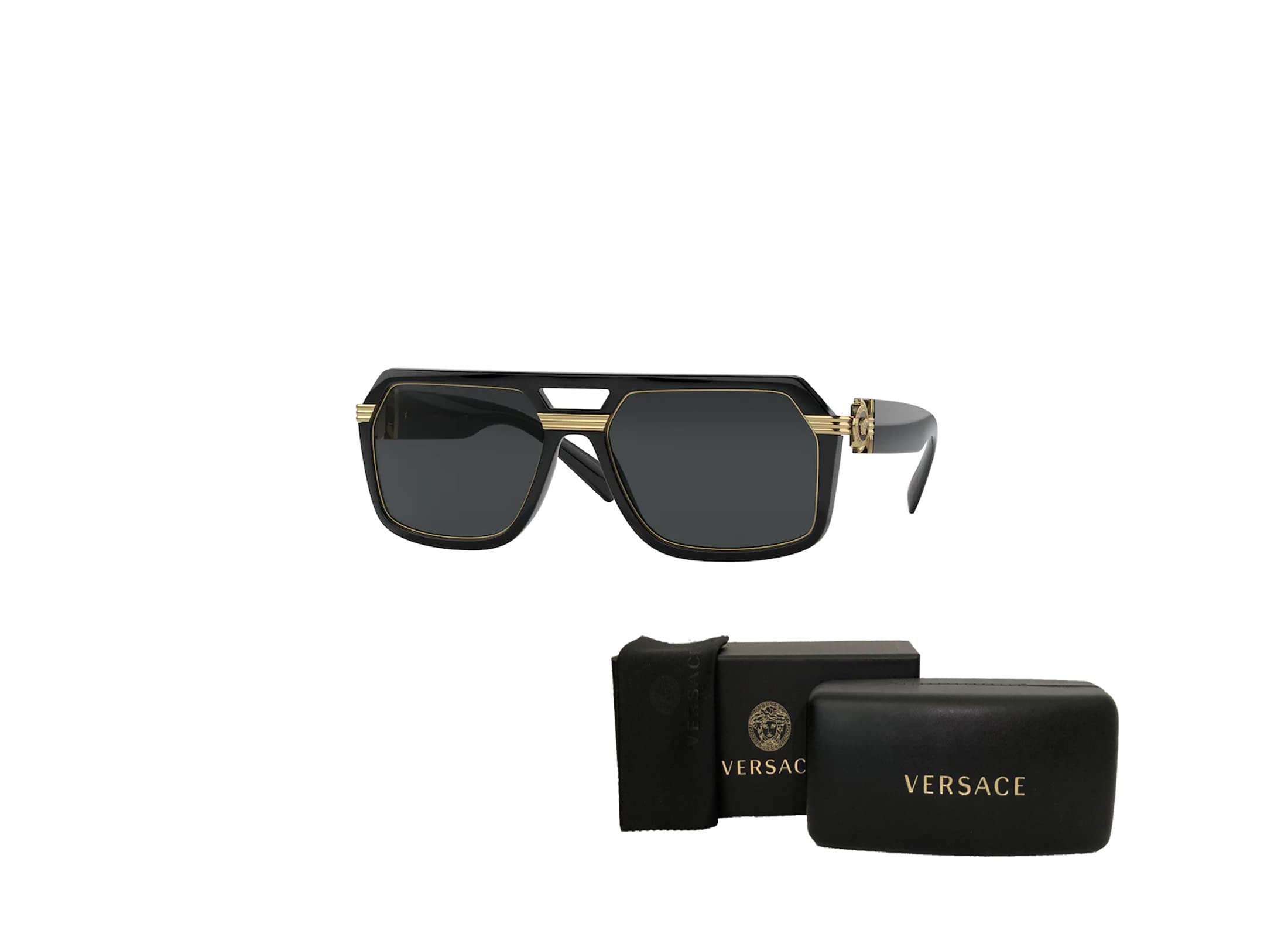 Versace VE4399 GB/187 58MM Black/Dark Grey Square Sunglasses for Men + BUNDLE With Designer iWear Eyewear Kit