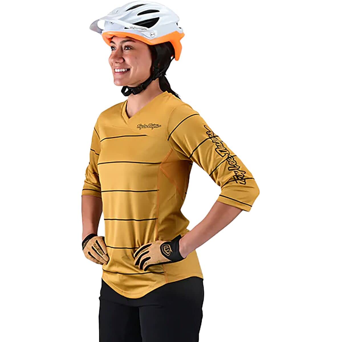 Troy Lee Designs Cycling MTB Bicycle Mountain Bike Jersey Shirt for Women, Mischief Pinestripe (Honey, Large)