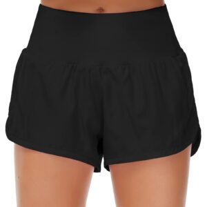 Origiwish Women's High Waisted Running Shorts with Liner Quick Dry Athletic Workout Shorts Zipper Pockets (Small, Black)