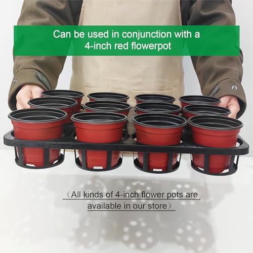 RooTrimmer 12 Cell Nursery Planter Pots Trays, Plant Pot Shuttle Carry Holder and Trays for 4 inch Round Plastic Nursery Pots Flowerpot Carrier Transporting (16.75" 12.43", 2.1" Deep, 10-Pack)