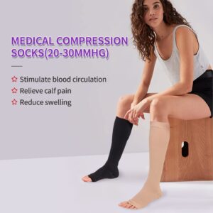 Open Toe Compression Socks Compression Stockings Toeless Support Hose 20 -30 mmHg Medium