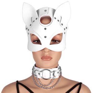 women's body harness leather mask and metal chain necklace for masquerade party punk carnival gothic halloween accessories (white)