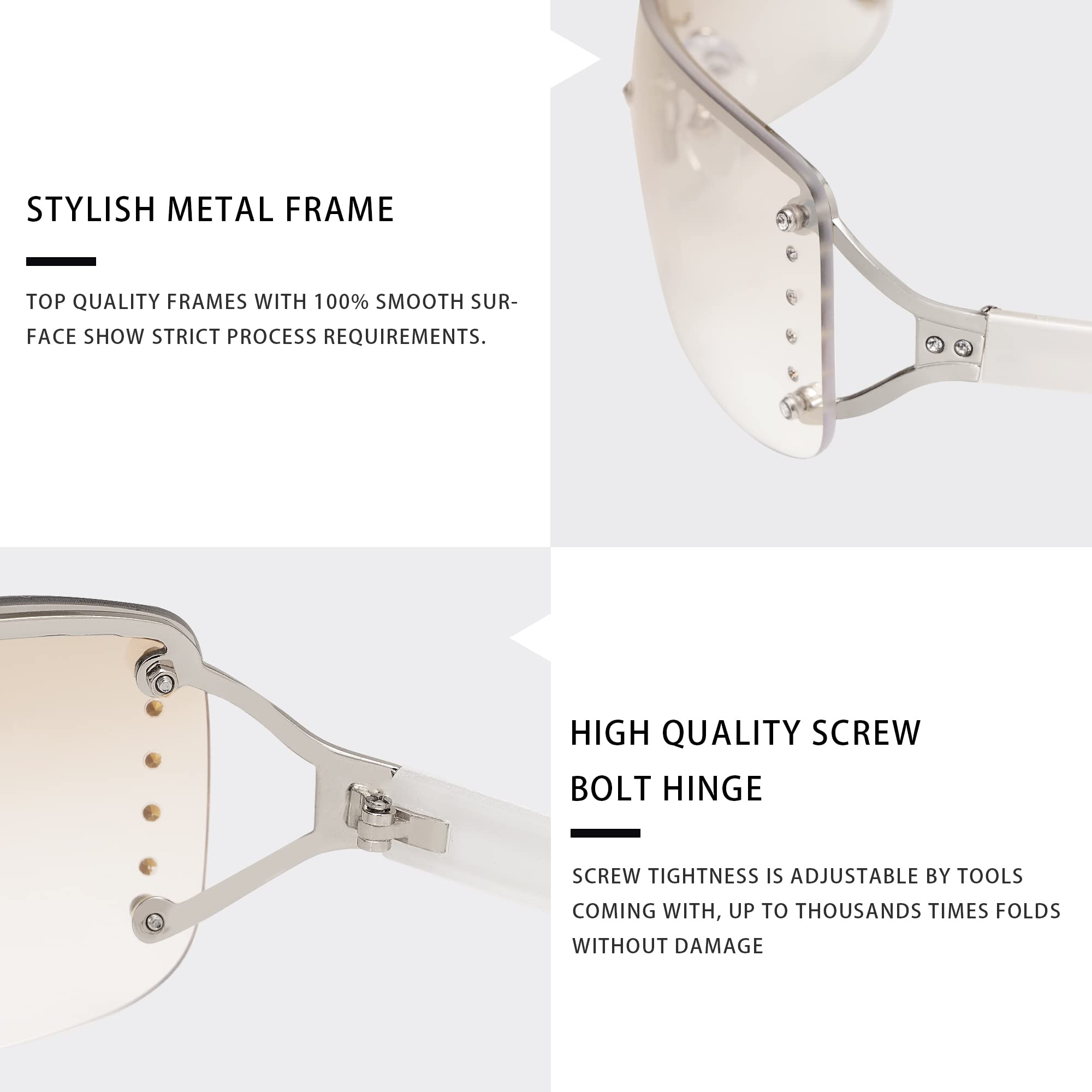 VANLINKER Rimless Frameless Rectangle Sunglasses for Women Stylish Y2k Shades White Metal Frame