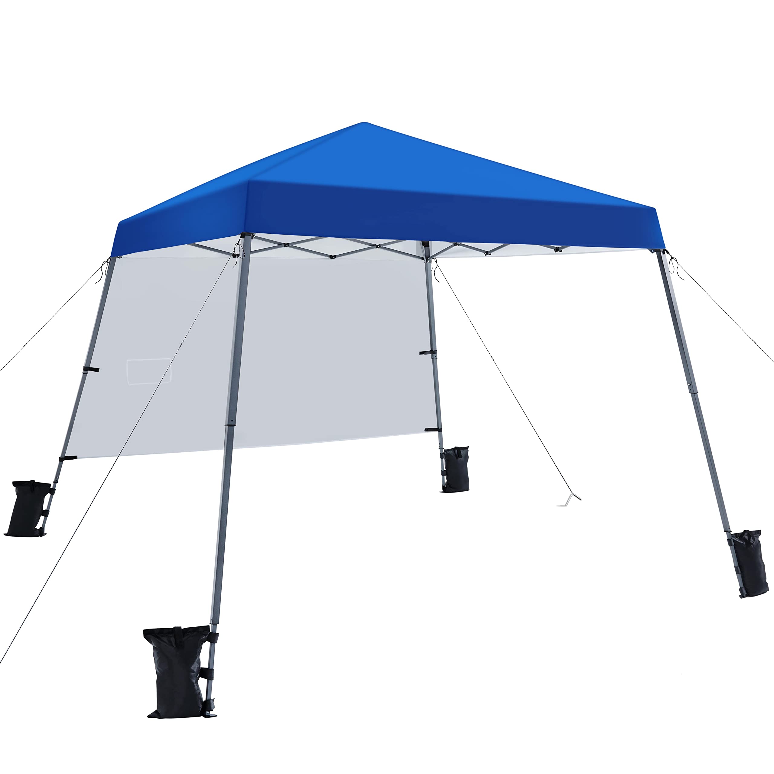 Yaheetech Pop Up Canopy Tent with Backpack, 10x10 Base Portable Easy One Person Setup Folding Shelter Compact Lightweight Slant Leg Canopy with 1 Sidewall, 8x8 Top, Blue