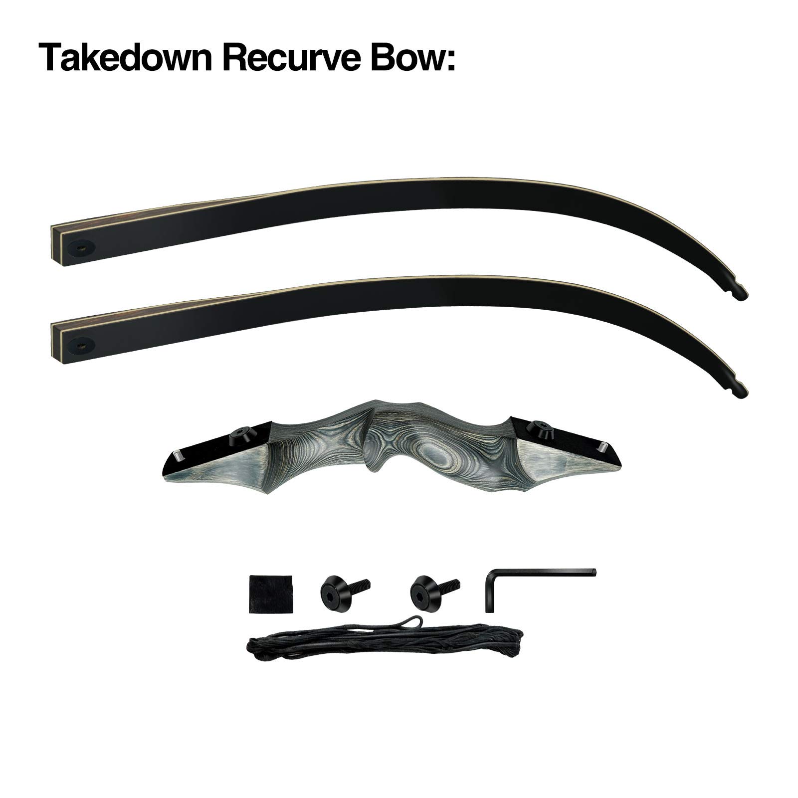 40lb Black Hunter Takedown Recurve Bow & 30lb Black Hunter Takedown Recurve Bow, 60" Right Handed with Ergonomic Design for Outdoor Training Practice