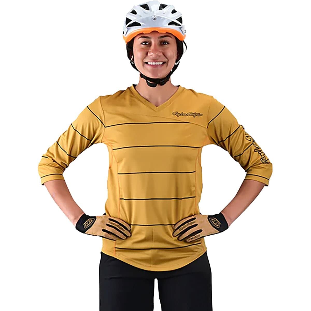 Troy Lee Designs Cycling MTB Bicycle Mountain Bike Jersey Shirt for Women, Mischief Pinestripe (Honey, Large)