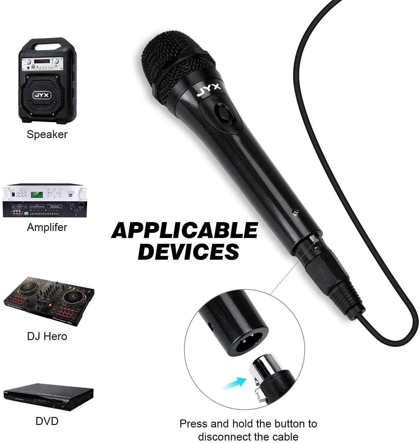 JYX Dynamic Vocal Karaoke Microphone, Handheld Wired Microphone with ON/Off Switch, for Karaoke Machine/Speaker/Amp/Mixer/PA System