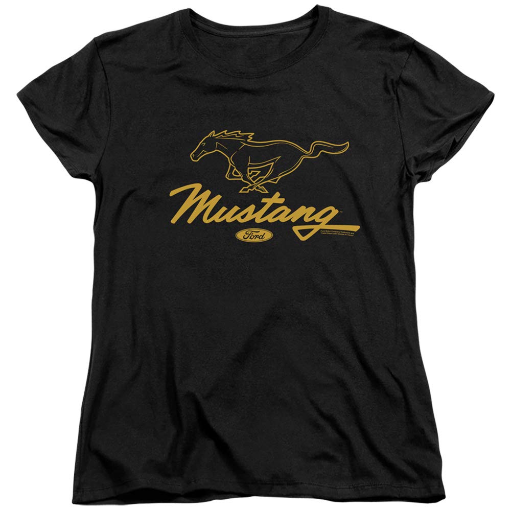 Ford Mustang Pony Script Women's T Shirt (Medium) Black