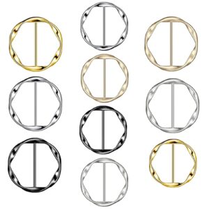 Yasowdkel 10PCS Silk Scarf Ring Clip T-shirt Tie Clips for Women Fashion Metal Ring Scarves Clasp Waist Buckle for Shirts Clothing Gold & Silver Zinc Alloy Clothing Ring Wrap Holder