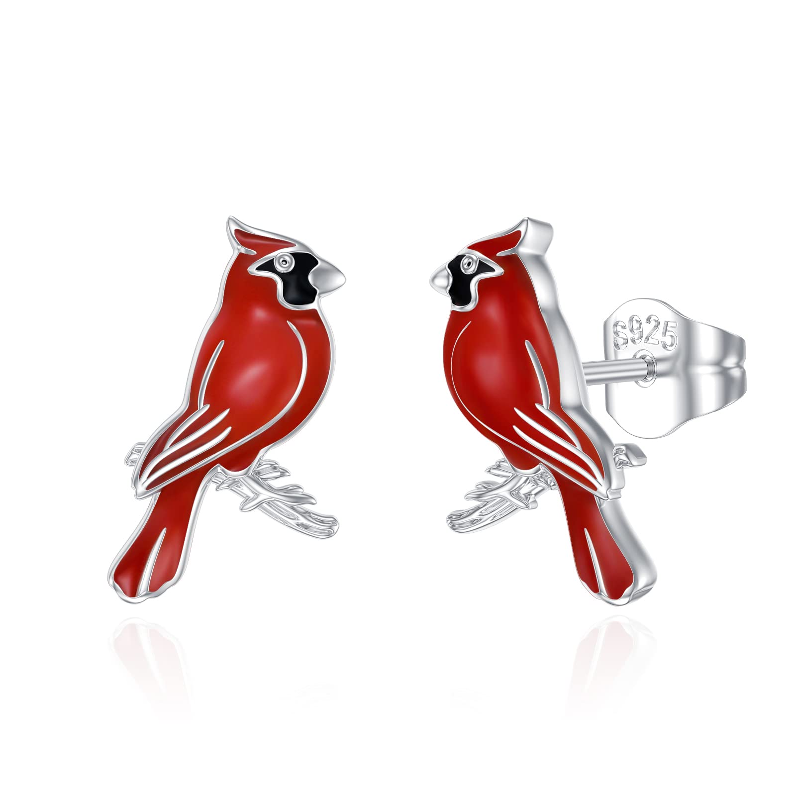 Red Cardinal Bird Stud Earrings 925 Sterling Silver "Our Love Never Dies" Jewelry Gifts for Women Mom