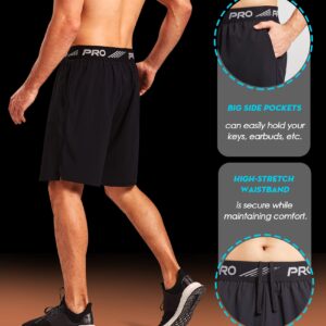 ACESHIP 2 Pack Workout Running Shorts Quick Dry Athletic Shorts 5" and 9" Lightweight Gym Shorts with Zipper Pockets Black