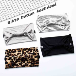 Olbye Leopard Button Headband Wide Elastic Nurse Head Bands Workout Yoga Sports Hair Band Non Slip Turban Headwrap Mask Ear Saver Sweatband Boho Hair Accessories for Women 4Pcs (#1 Leopard)