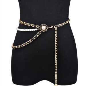 D.Bella Gold Chain Belt Waist Chain Belt Multilayer Body Belly Chain for Dress Layered Belly Body Chain