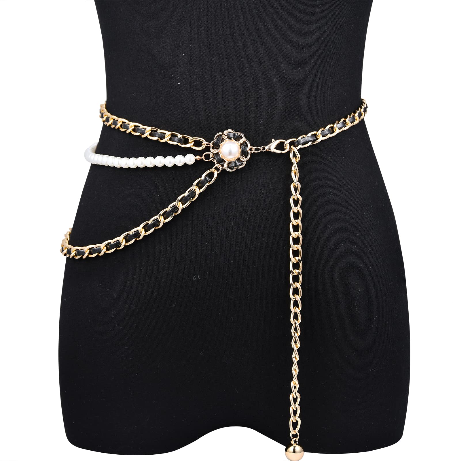 D.Bella Gold Chain Belt Waist Chain Belt Multilayer Body Belly Chain for Dress Layered Belly Body Chain