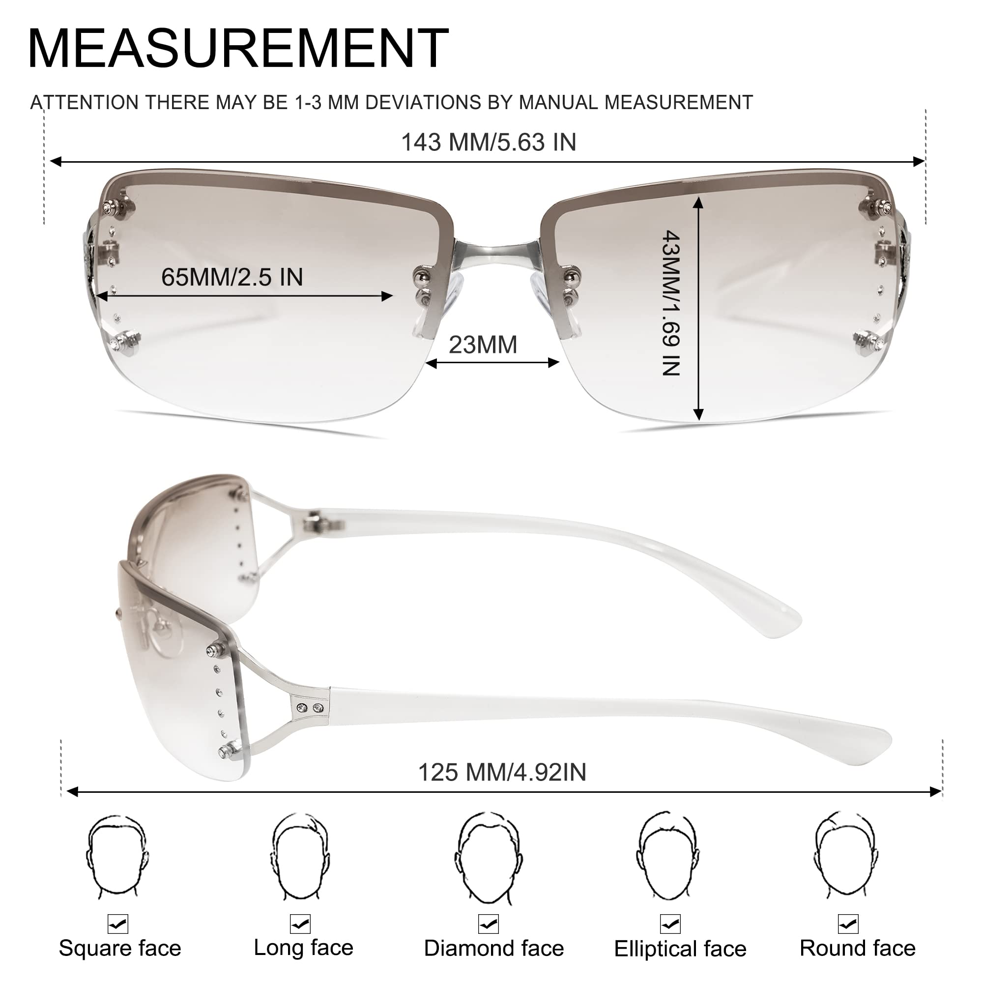 VANLINKER Rimless Frameless Rectangle Sunglasses for Women Stylish Y2k Shades White Metal Frame