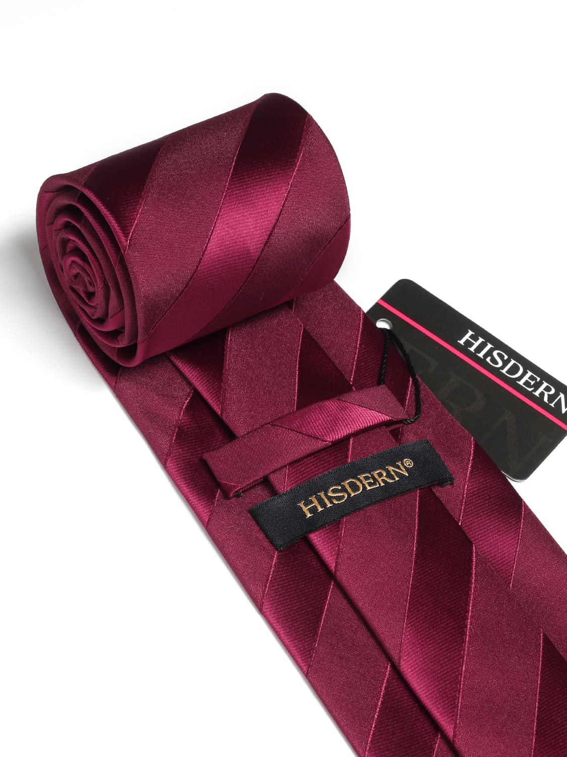 HISDERN Ties for Men Red Tie and Handkerchief Set Maroon Striped Business Formal Woven Burgundy Pocket Square Necktie Wedding College Christmas