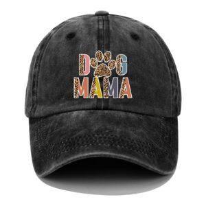 Harycnct Women's Distressed Dog Mama Hat Vintage Adjustable Dog Mom Cap Washed Cotton Denim Dog Girls Hat