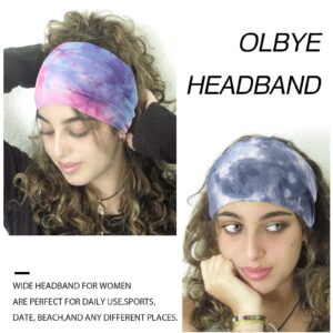 Olbye Wide Headbands for Women - Non Slip Elastic Hair Bands, Tie Dye Turban Head Wraps, Workout Yoga Sports Sweatbands, Boho Headbands for Women - Pack of 6