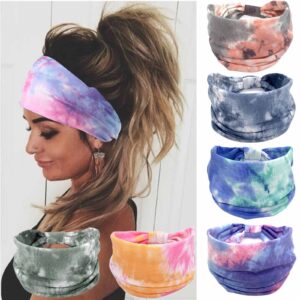 olbye wide headbands for women - non slip elastic hair bands, tie dye turban head wraps, workout yoga sports sweatbands, boho headbands for women - pack of 6