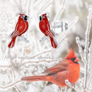 Red Cardinal Bird Stud Earrings 925 Sterling Silver "Our Love Never Dies" Jewelry Gifts for Women Mom