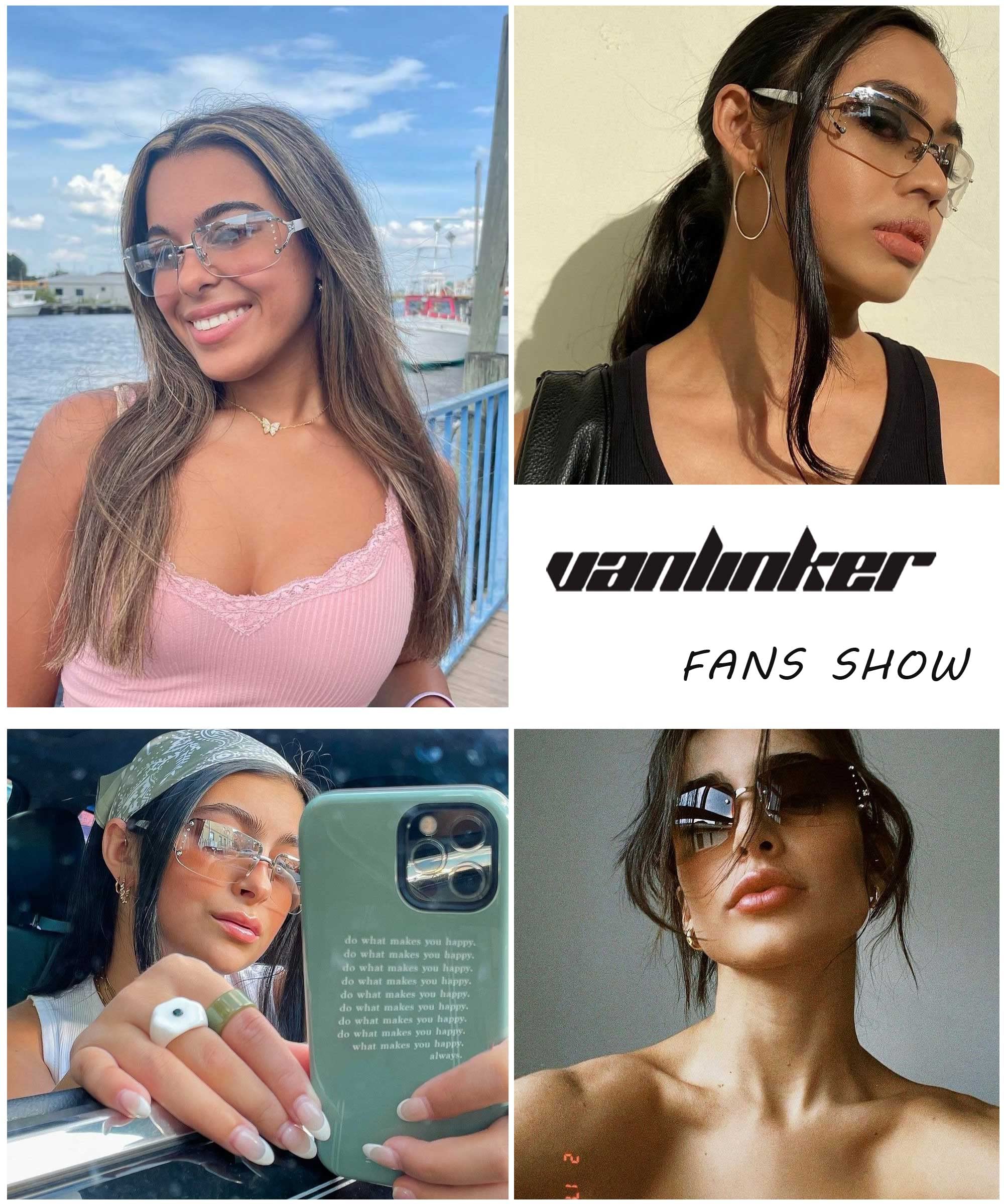 VANLINKER Rimless Frameless Rectangle Sunglasses for Women Stylish Y2k Shades White Metal Frame