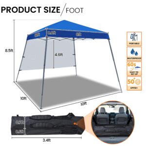 Yaheetech Pop Up Canopy Tent with Backpack, 10x10 Base Portable Easy One Person Setup Folding Shelter Compact Lightweight Slant Leg Canopy with 1 Sidewall, 8x8 Top, Blue