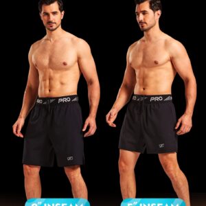 ACESHIP 2 Pack Workout Running Shorts Quick Dry Athletic Shorts 5" and 9" Lightweight Gym Shorts with Zipper Pockets Black