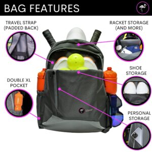 ERANT Athletic Pickleball Bag - Extra Large Sports Pickleball Backpack - Holds 4 Paddles & 2 Bottles - Durable - Men & Women - For Tennis, Pickleball & Gym - Grey