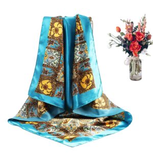 CHLINS 35" Satin Square Hair Scarf Bandanas - 3Pcs Large Silk Head Scarves Lightweight Satin Hair Kerchief Sleeping Hair Wraps for Women (Blue+Black+Beige)