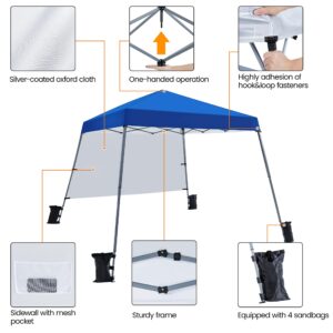 Yaheetech Pop Up Canopy Tent with Backpack, 10x10 Base Portable Easy One Person Setup Folding Shelter Compact Lightweight Slant Leg Canopy with 1 Sidewall, 8x8 Top, Blue