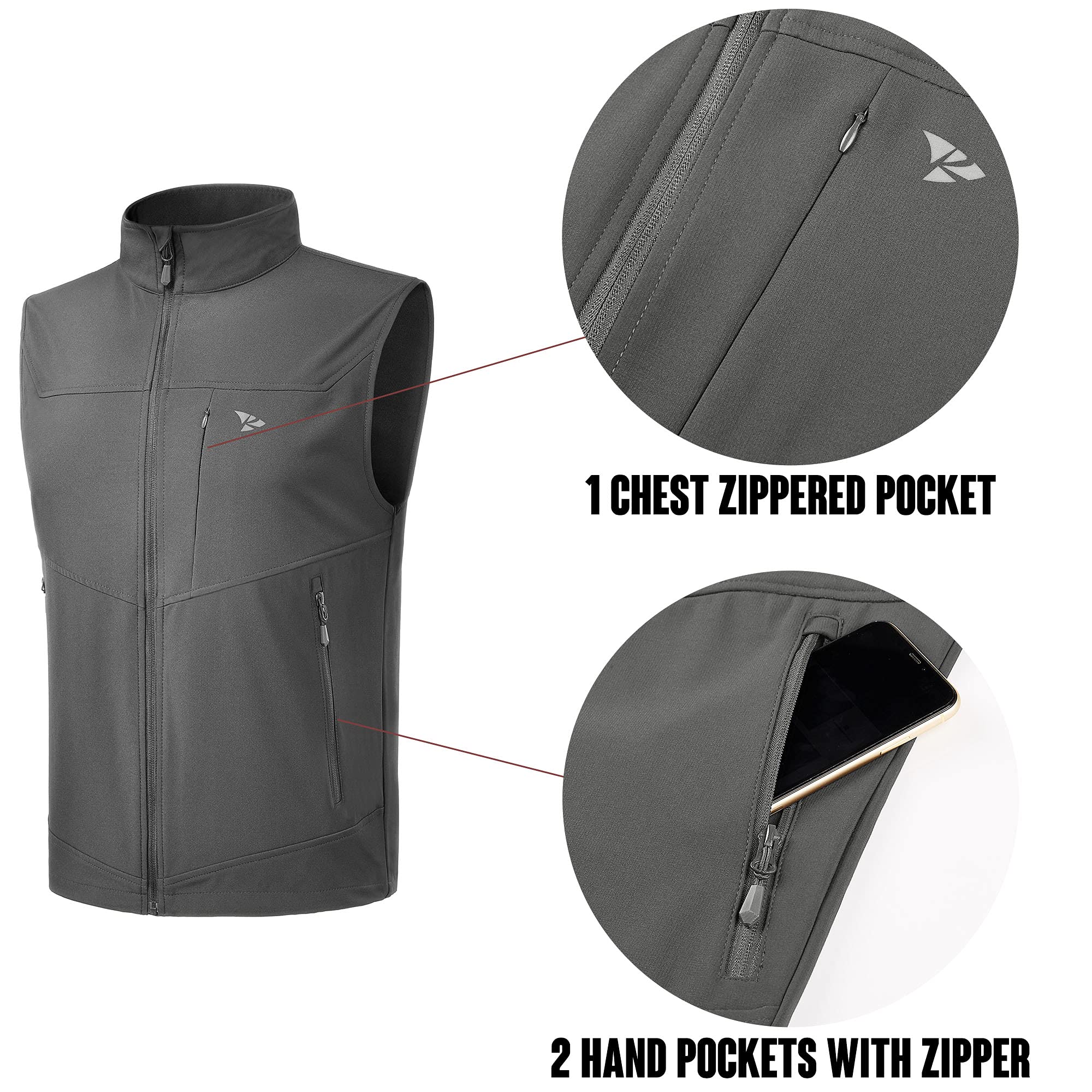 Rodeel Men's Lightweight Golf Vest Windproof Sleeveless Cycling Jacket