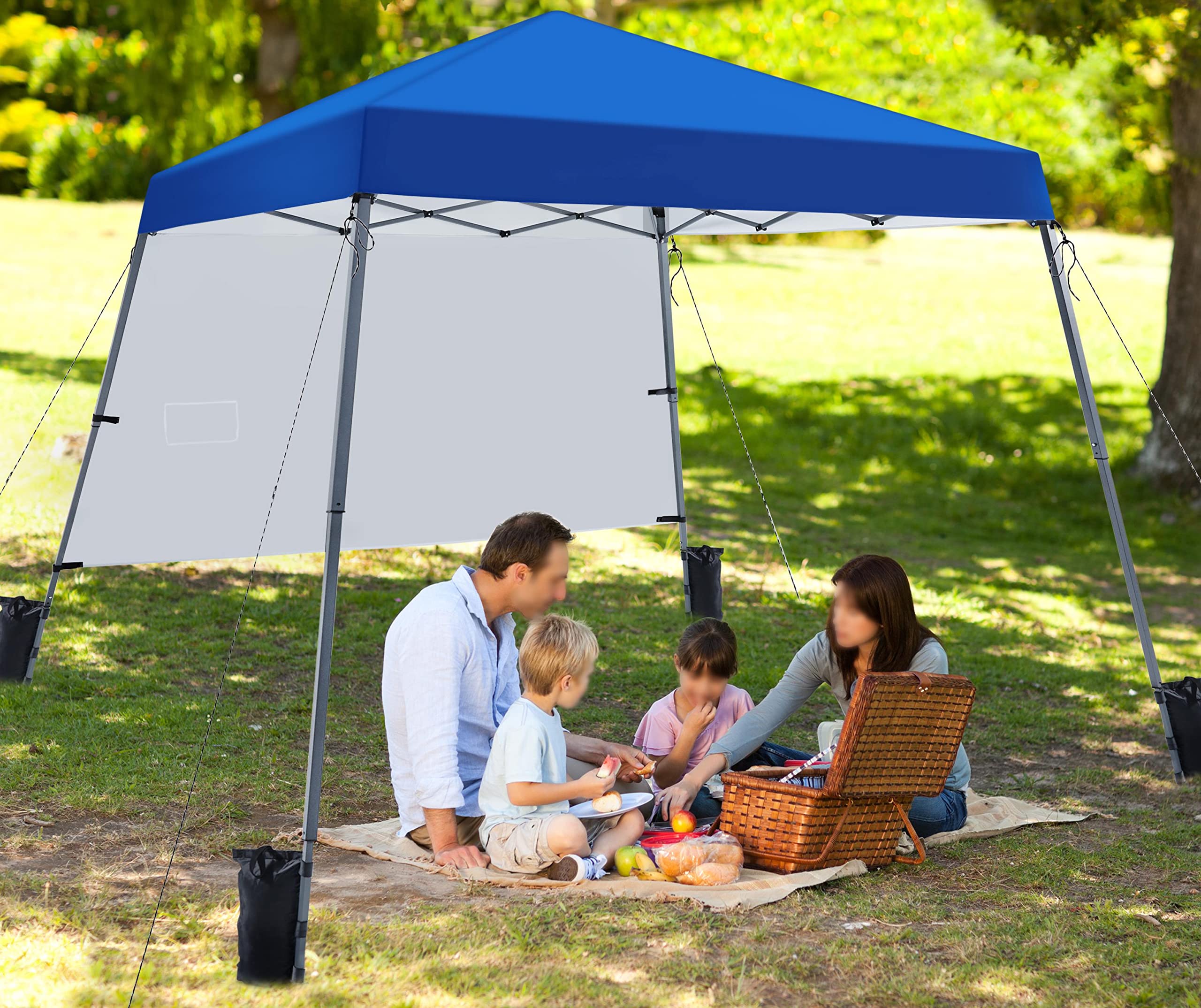 Yaheetech Pop Up Canopy Tent with Backpack, 10x10 Base Portable Easy One Person Setup Folding Shelter Compact Lightweight Slant Leg Canopy with 1 Sidewall, 8x8 Top, Blue